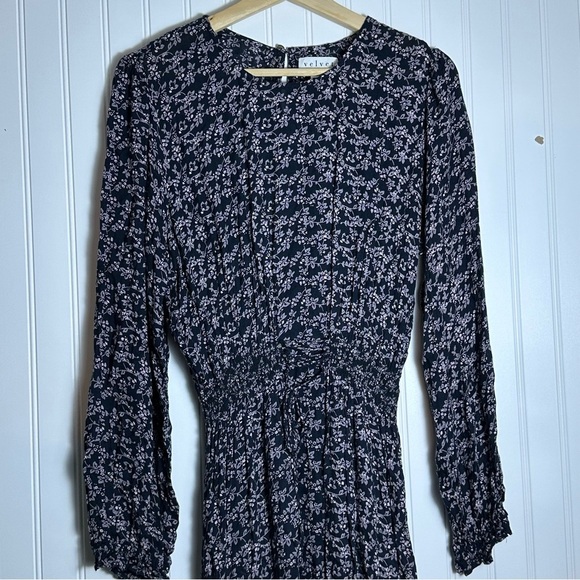 Velvet by Graham & Spencer Kirsten Thistle Print Ruched Waist Dress Small Floral - Picture 4 of 16